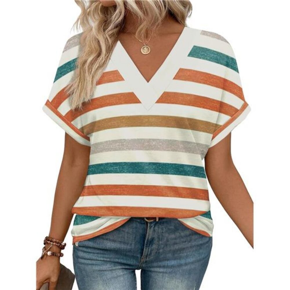 Womens Summer Tops Short Dolman Sleeve Shirts 2025 Fashion V Neck - Picture 1 of 6